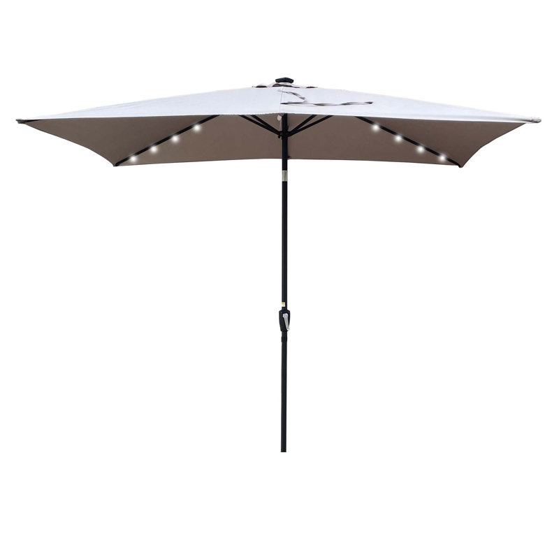 Parasol d'extérieur à DEL solaire 10 x 6,5T avec manivelle et bouton poussoir inclinable pour la cour, Gris