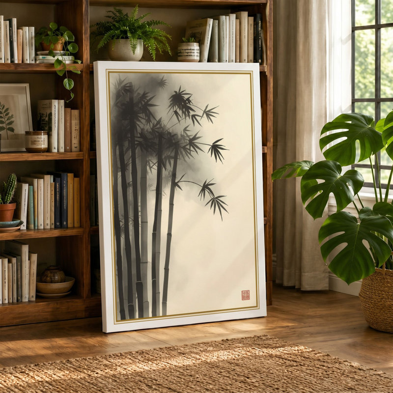Bamboo in Ink Japandi - Wrapped Canvas, 30x20 - 76.2 x 50.8 cm, Ochre Border