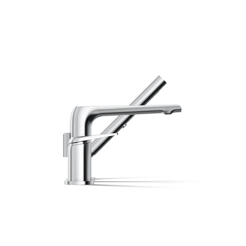 Avid Deck-Mount Bath Faucet With Handshower, Polished Chrome