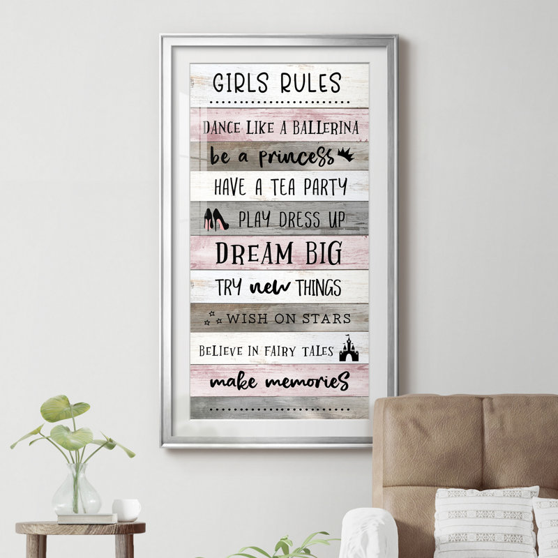 «Girls Rules - Art encadré», reproduction d'art textuel, H 10,5 po x l 18,5 po x P 1,5 po, Papier avec cadre argenté
