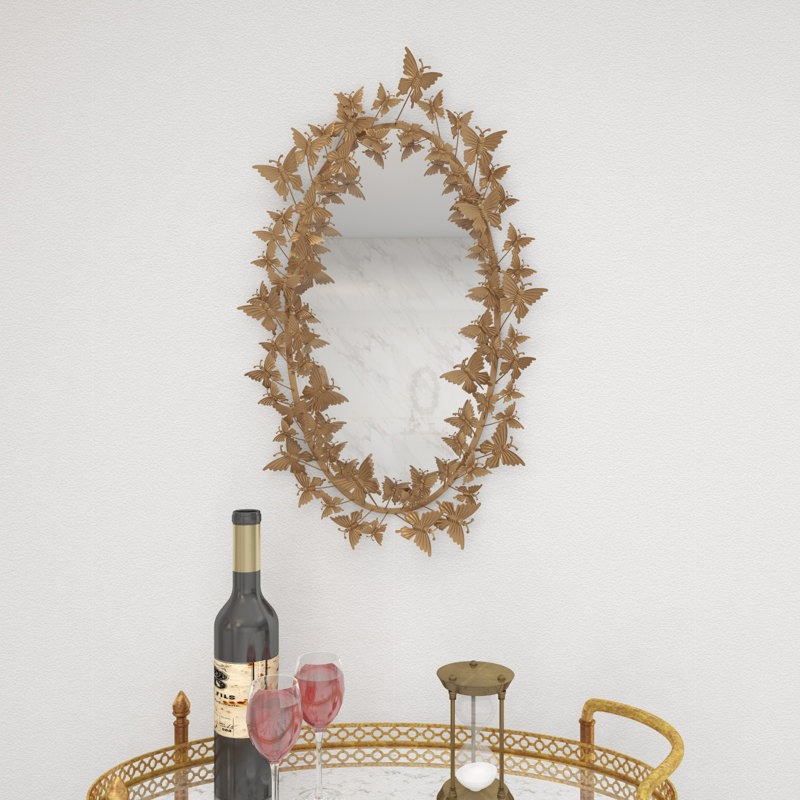 Maribel Gold Metal Oval 3D Butterfly Wall Mirror 19" x 5" x 33"