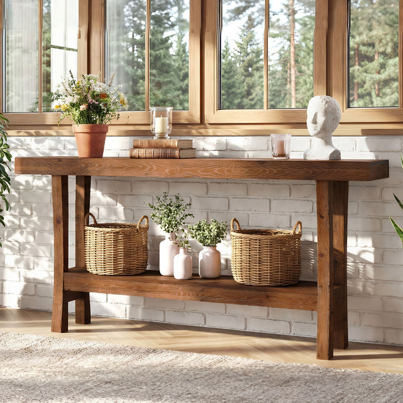 63" Farmhouse Solid Wood Console Table For Entryway