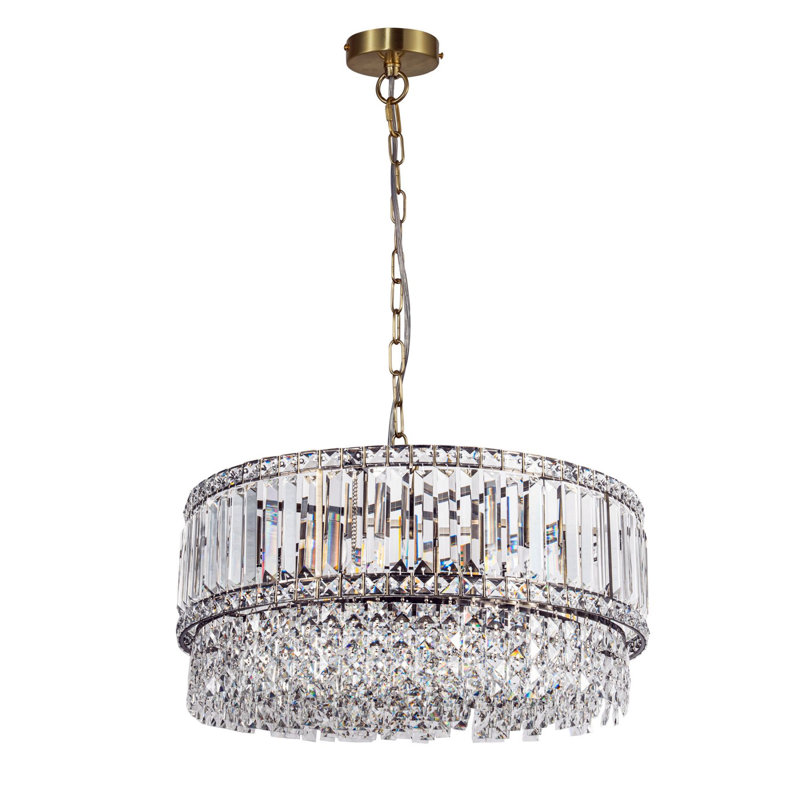 9 - Light Crystal Chandelier, Antique Brass, Antique Brass