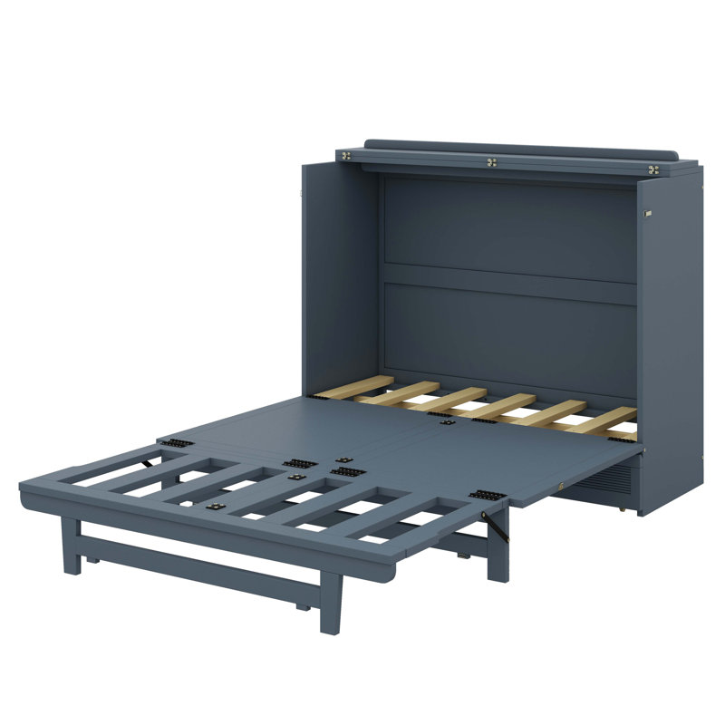Lit escamotable avec rangement pour tiroir, ports USB intégrés et prises de courant, Lit double, Gris