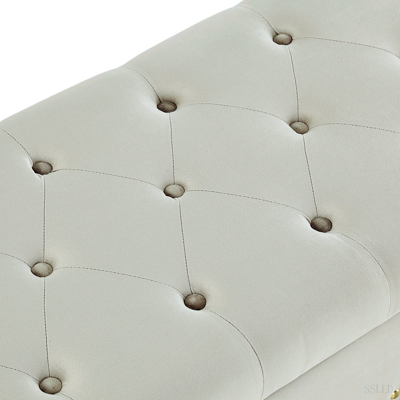 Banc capitonné avec rangement, Crème, Crème