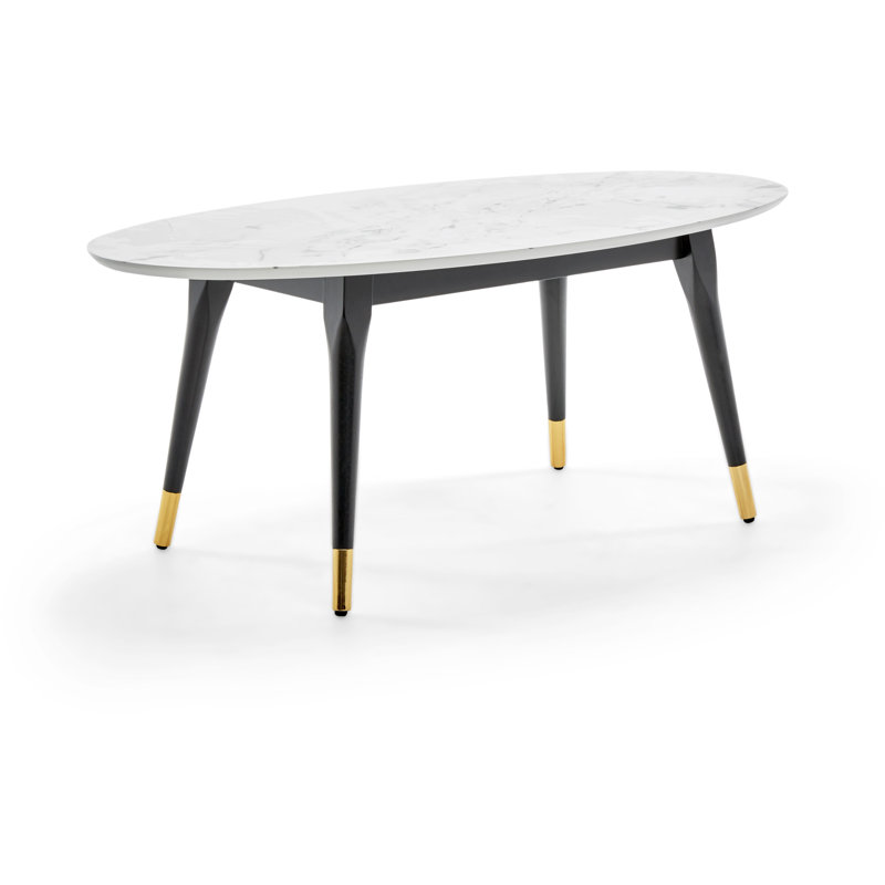 Mid-Century Oval Marble Coffee Table with Gold Accents