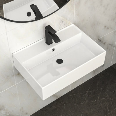 Lavabo mural 24x16 rectangulaire blanc pour salle de bain