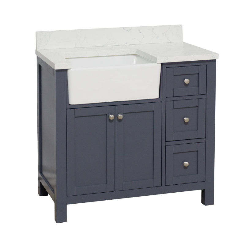 Yorkshire Marine Gray 36" Single Freestanding Bathroom Vanity with Engineered Marble Top