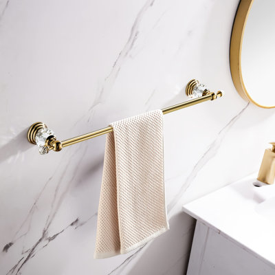 Gold Towel Bar, Adjustable Crystal Towel Holder, Golden Finished Bathroom Single Towel Racks Rail Wall Mounted