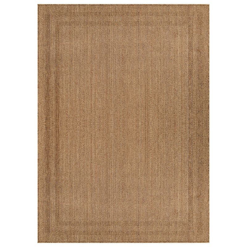 Border Sand/Natural Easy-Care Jute-Style Indoor/Outdoor Flat Woven Area Rug, Sand, Rectangle 7'10" x 10'