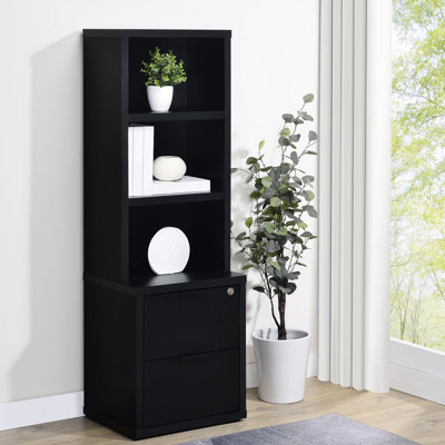 Bibliothèque à 3 tablettes avec tiroir verrouillable, aspect grain de bois de manguier, construction d'ingénierie, grattoir, idéale pour les espaces de vie principaux, 19,37 po de profondeur, 15,93 de largeur, 63,07 de hauteur, 60,58 lb avec mangue
