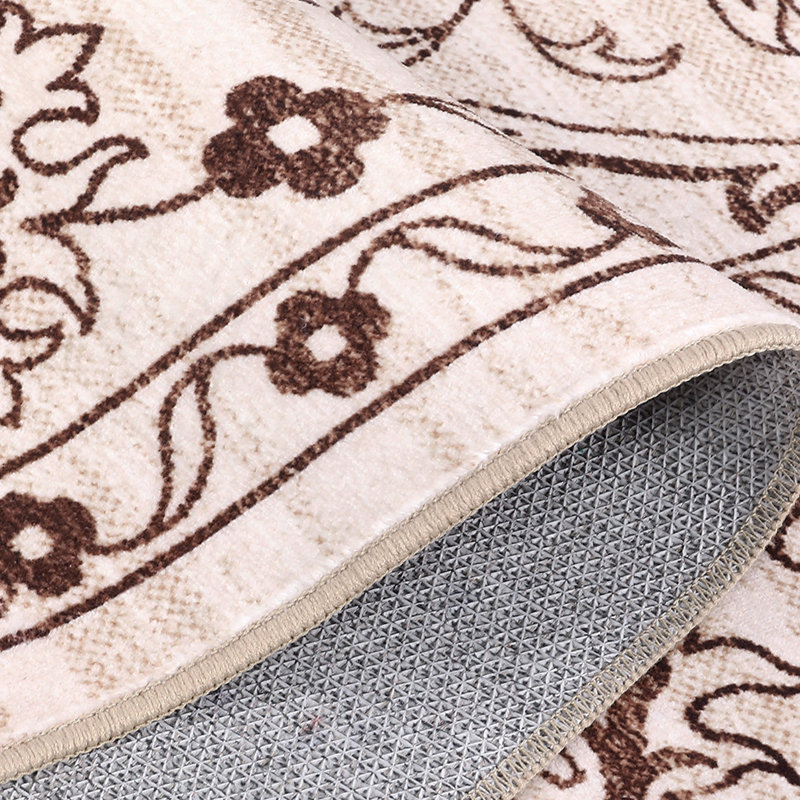 Washable Area Rug, Vintage Floral Medallion Low Pile Non Slip Foldable Indoor Carpet, Pearl Velvet, Camel Tone, 3'x5', Tan