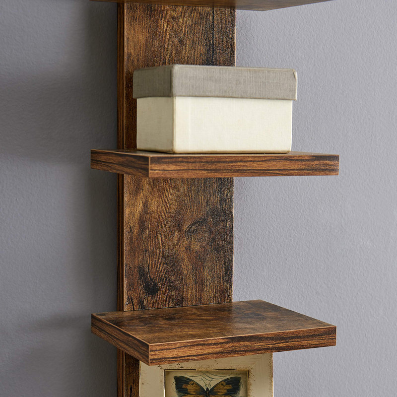5 Tier Wall Shelf Unit Narrow Smooth Laminate Finish - Vertical Column Shelf Floating Storage Home Decor Organizer (Pine)