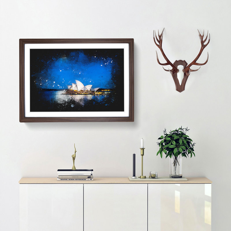 Sydney Opera House - Picture Frame Graphic Art Print, 45cm H x 63cm W x 2cm D, Walnut Framed