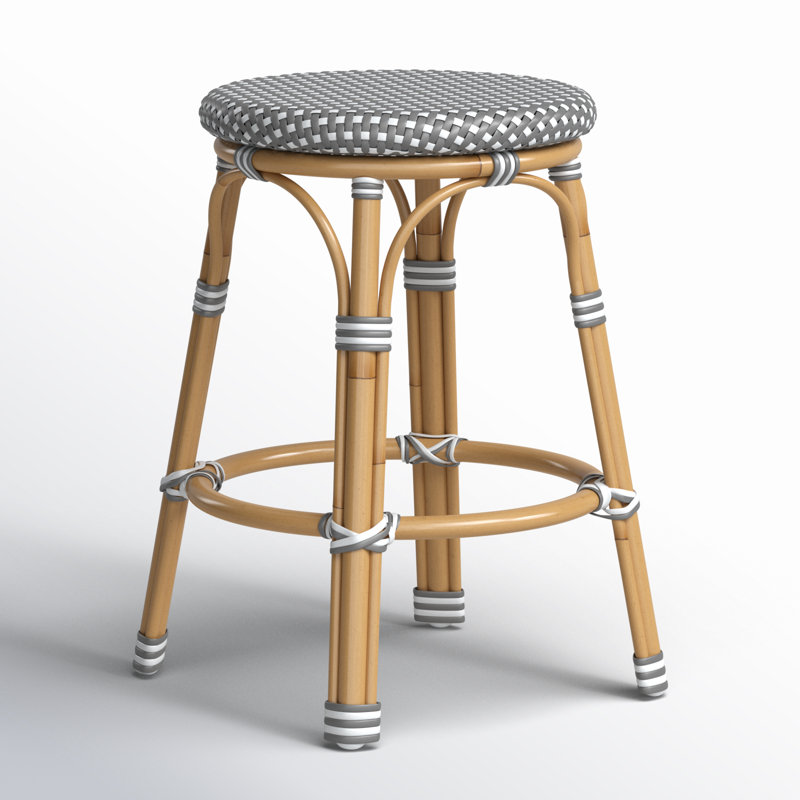 Tobias Outdoor Rattan and Metal Counter Stool, Gray/White