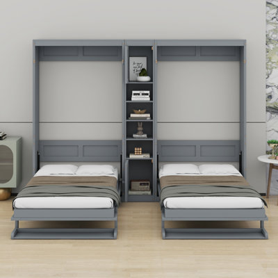 Dual Wall Murphy Beds With Cabinets And Shelves