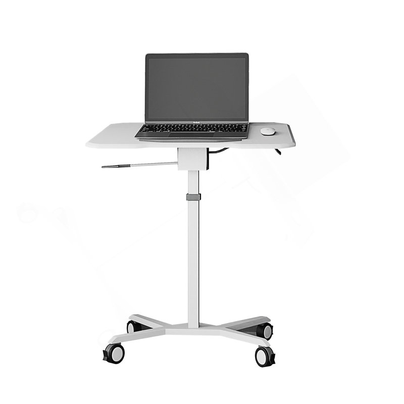 White Sit To Stand Mobile Laptop Computer Stand With Height Adjustable And Tiltable Tabletop