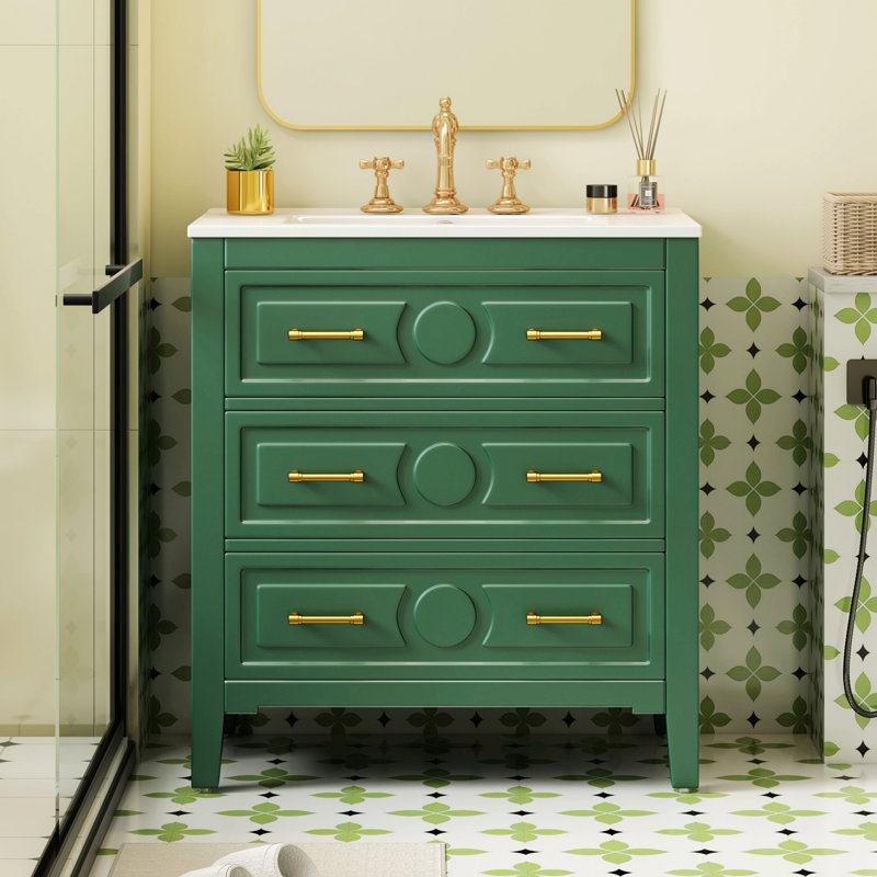 Bathroom Vanity With Sink, Free Standing Single Vanity With 3 Drawers