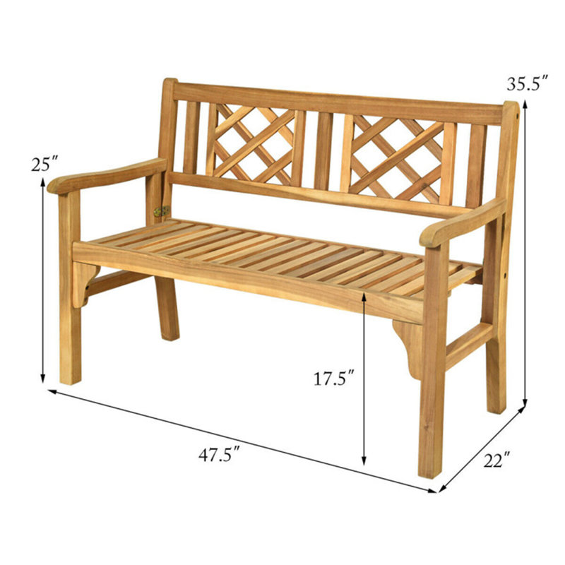 Banc de patio pliable avec dossier incurvé et accoudoirs