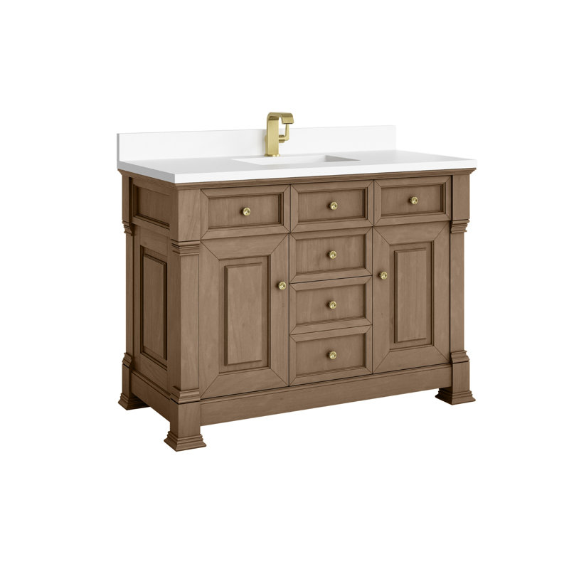 Brookfield 48'' W Single Vanity, Single Hole, White Zeus, Pecan