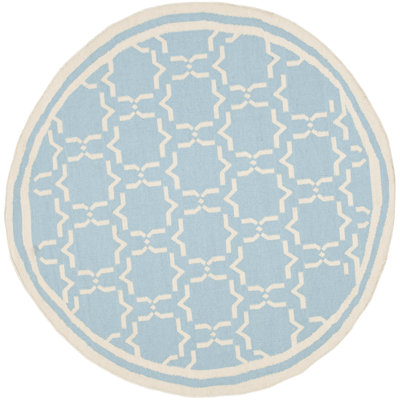 Rodgers Hand Woven Flat Weave Wool/Cotton Geometric Rug in Light Blue/Ivory