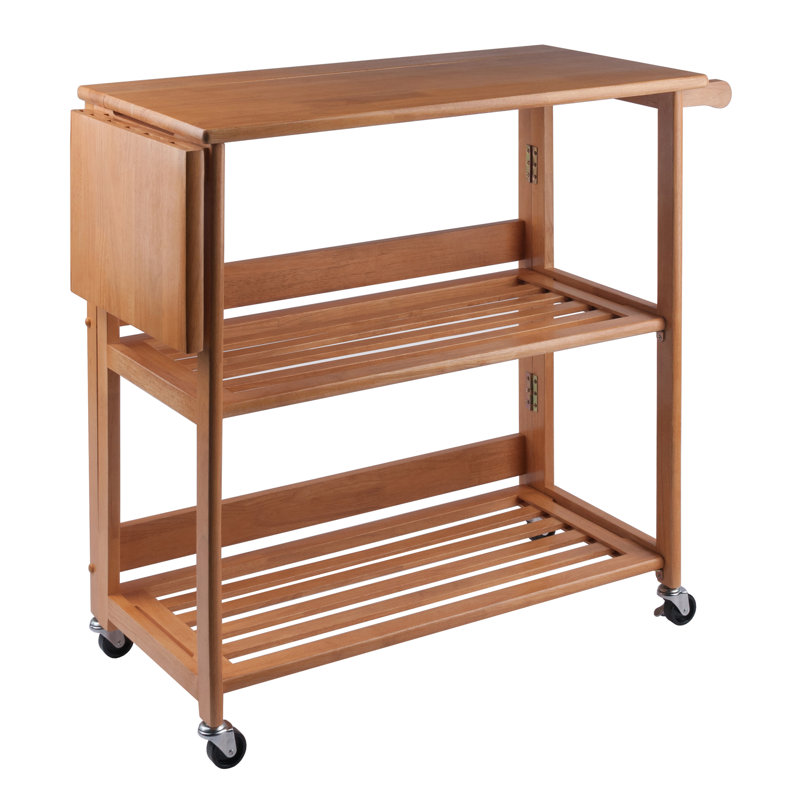Light Oak Foldable Drop Leaf Kitchen Cart with Storage