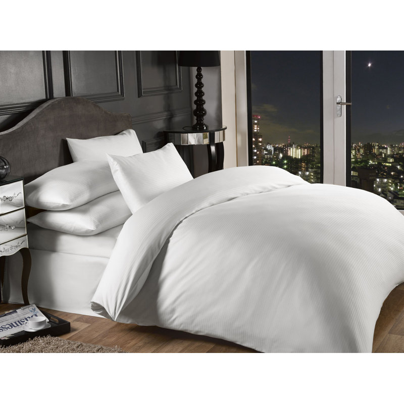 Grosvenor Cotton Blend Striped Duvet Cover Set with Pillow Shams Included, White