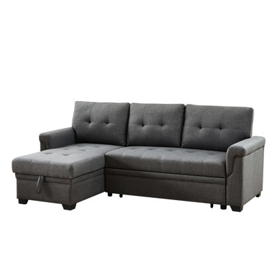 84" Sectional With Dark Gray Linen, Storage Chaise And Sleeper Nature Reversible In Linen