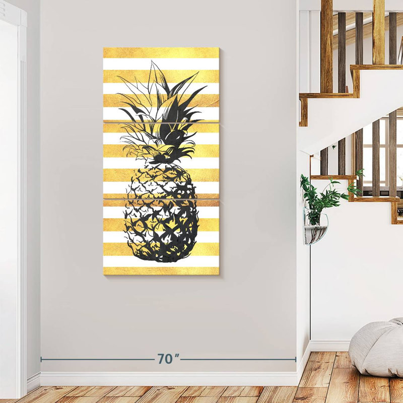 Ananas à rayures dorées 3 pièces, H 75 po x l 36 po x P 1,25 po