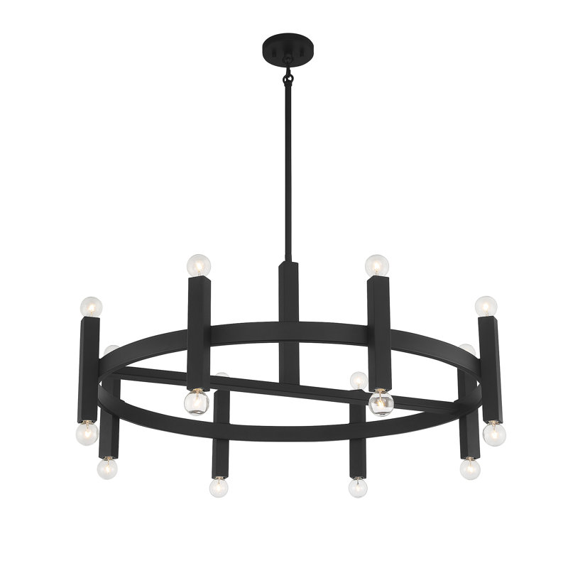 Lustre 16 lumières Meridian en noir mat, Noir
