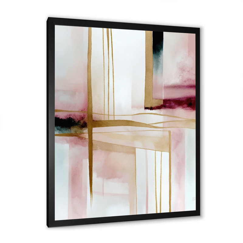 Géode abstraite rose et rouge II - reproduction sur toile, H 32 po x l 24 po x P 1 po, Impression noire sur toile encadrée