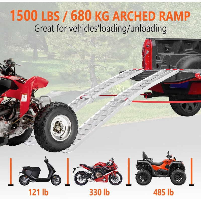 2 rampes en aluminium 2, rampes de chargement pliables 1500-10000 lb pour lit de camionnettes, rampe avec sangles de charge