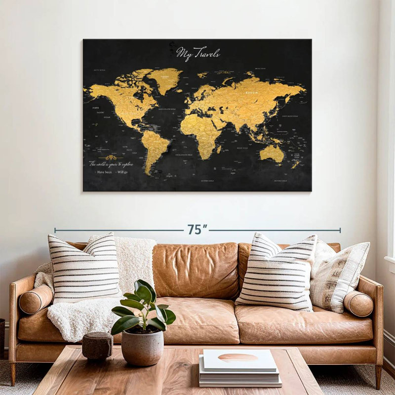 My Travels Push Pin World Milstead, 40" H x 60" W