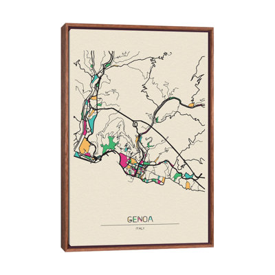 Genoa, Italy Map - Floater Frame Print on Canvas