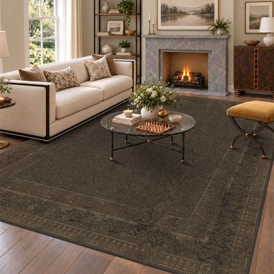 Tapis brun vintage lavables 8 x 10 pour le salon, tapis antidérapant patiné pour la salle à manger et la chambre à coucher, tapis de sol résistant aux taches et aux poils courts, décor de maison de campagne moderne