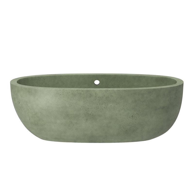 Avalon NativeStone Freestanding Soaking Cement Bathtub, 22" H x 36" W x 66" L, Sage