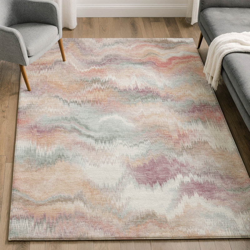 Tapis tourbillon AMF2258 de qualité supérieure lavable à la machine, Pêche, 10 pi x 14 pi