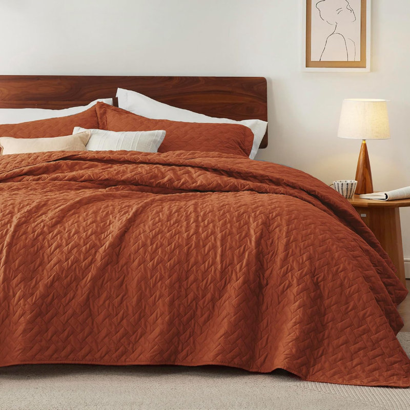 Couverture matelassée - Motif tissé texturé, couvre-lit léger Airy, 85 g / m², Rouge-orange