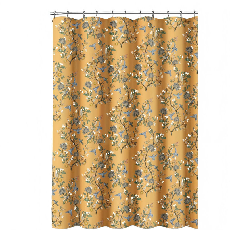 Rideau de douche Floral Boho, rideaux de douche en lin rétro Anthropologie pour salle de bain, (jaune), Motif floral jaune