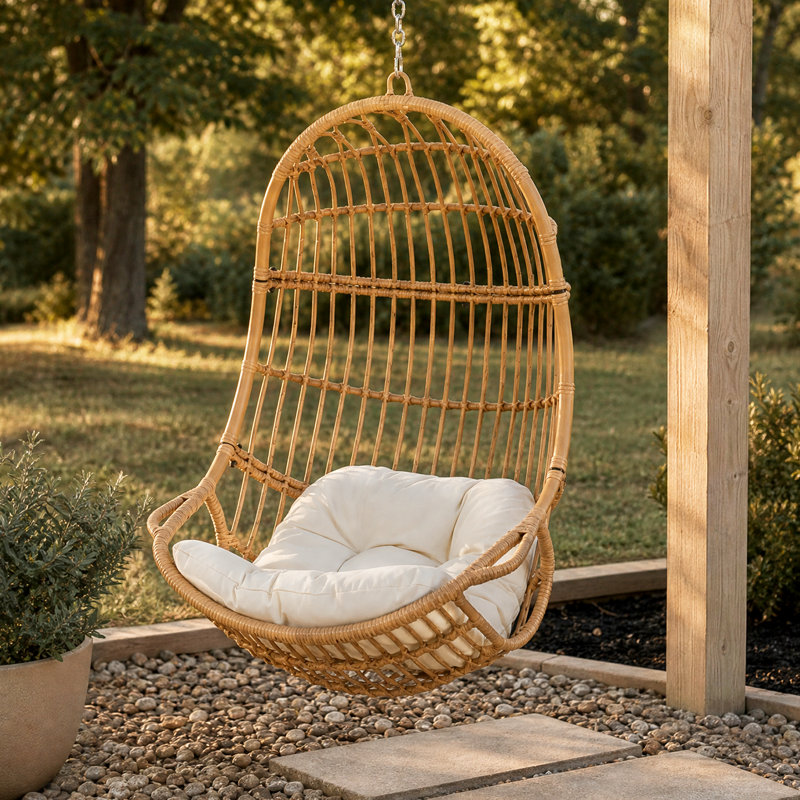 Porch Swing, Light Brown Frame/Beige Cushion