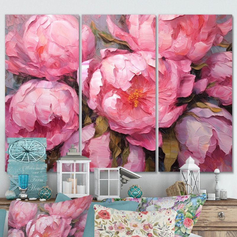 «Pink Peony Perfection I» sur toile, reproduction de 3 pièces, H 28 po x l 36 po x P 1 po
