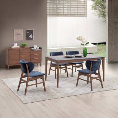 63" Bevis Rectangular Dining Table, Engineered Stone Top & Walnut Finish