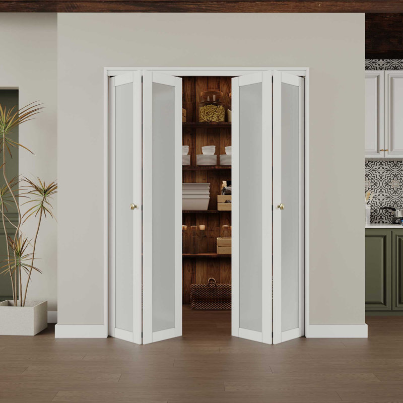 60 in x 80 in White MDF Bi-Fold Door with Frosted Glass