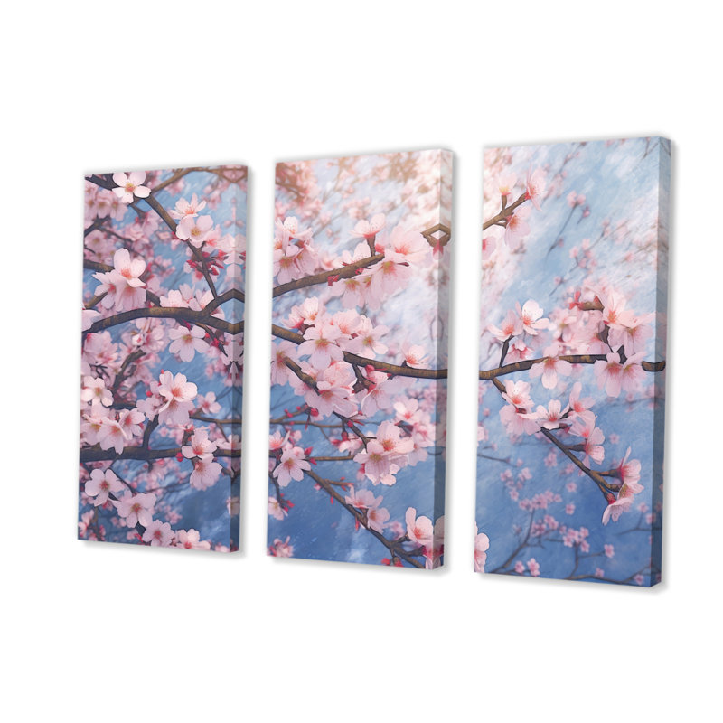 «Cherry Blossoms V» sur toile, 3 pièces, H 32 po x l 48 po x P 1 po