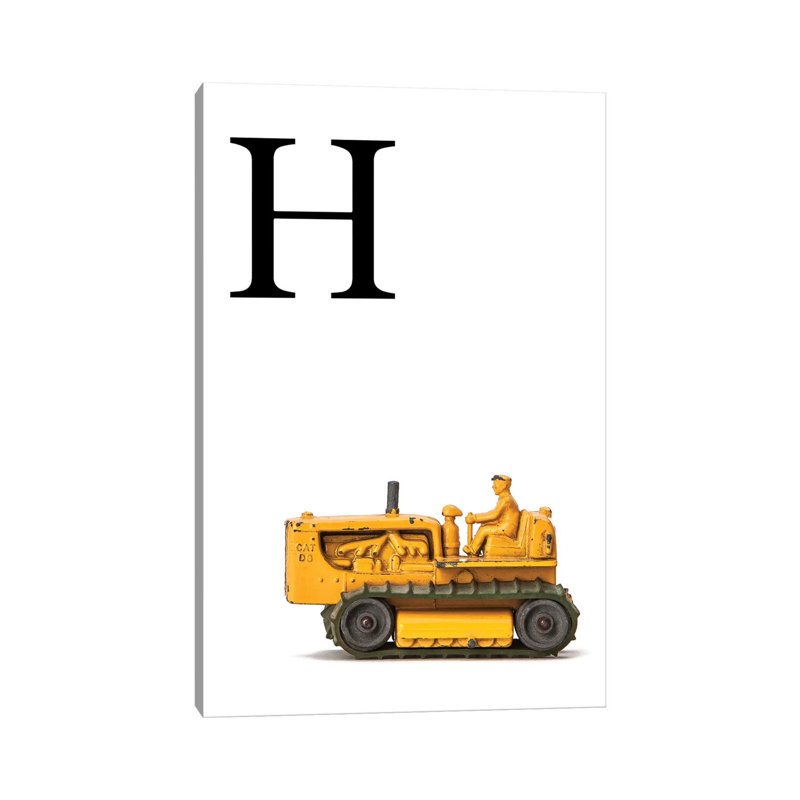 H Bulldozer Yellow White Letter - Print on Canvas, Wrapped Canvas, 66.04 cm H x 45.72 cm W x 3.175 cm D