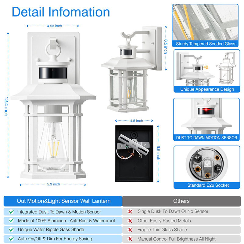 Lanterne murale blanche 100% aluminium, Blanc