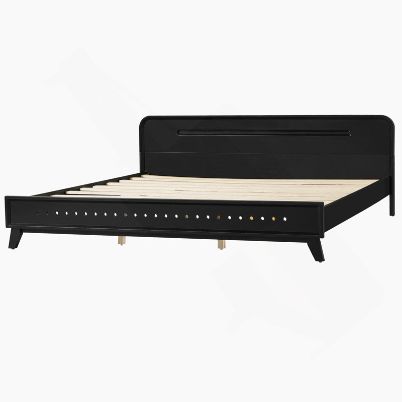 Lit très grand en bois de pin massif, stable et durable, sans sommier, design moderne et élégant, Noir, noir, noir, noir