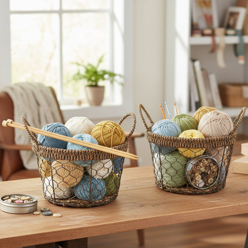 Large Basket With Handles - 2 Piece Set - 11 1/2" X 7 1/2"