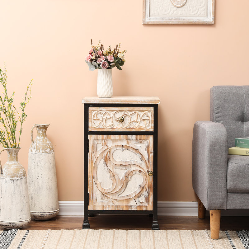 Rustic Nightstand with Drawer and 1-Door Cabinet