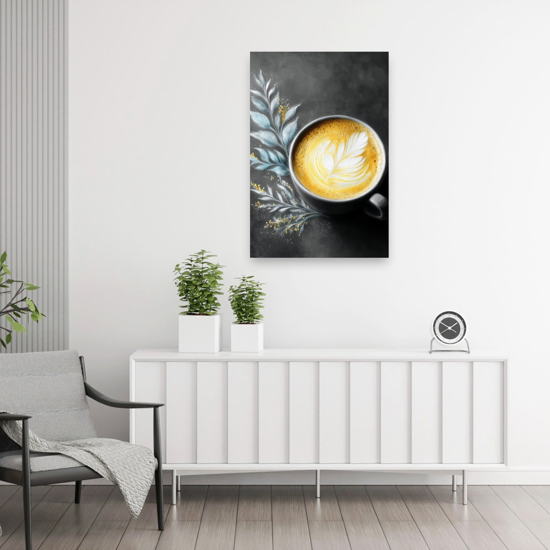 Latte Feather Elegant Abstract Contemporary Plant Landscape Wall Art Print